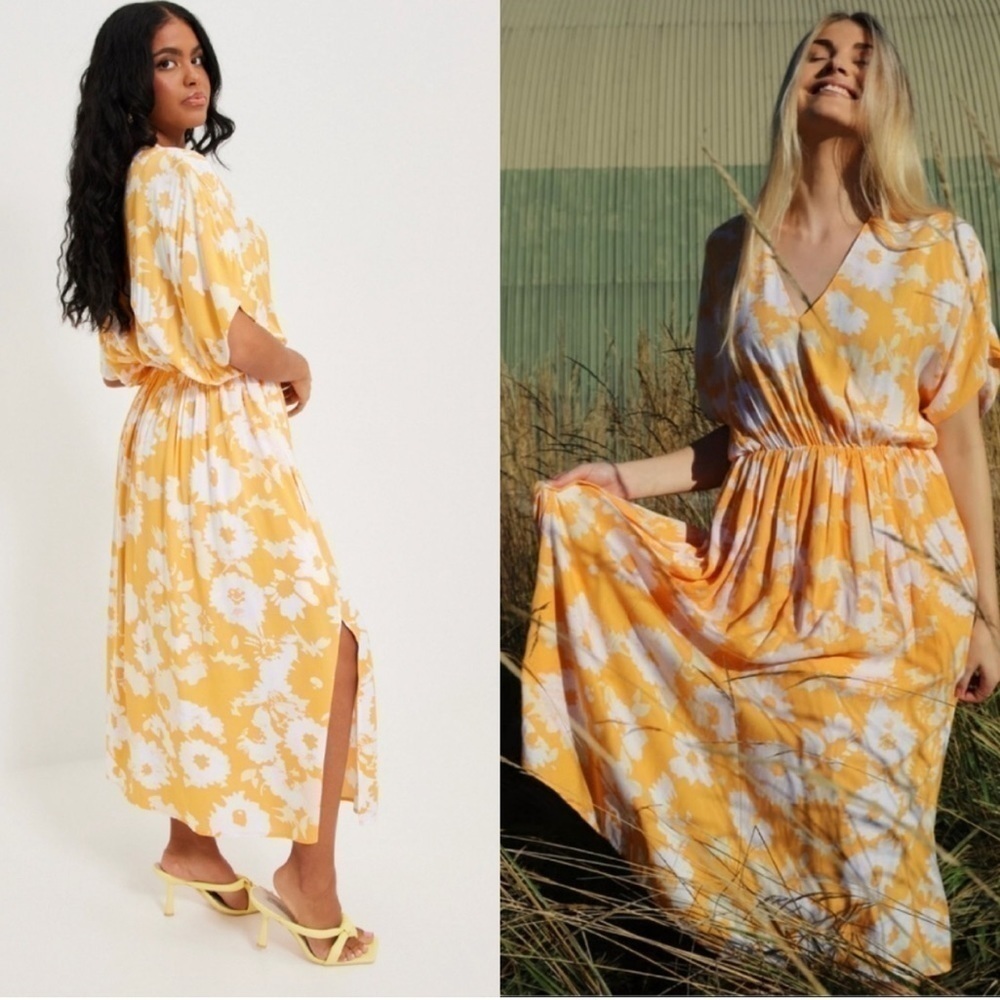 Samsoe floral puffed sleeve maxi dress size L boho‎